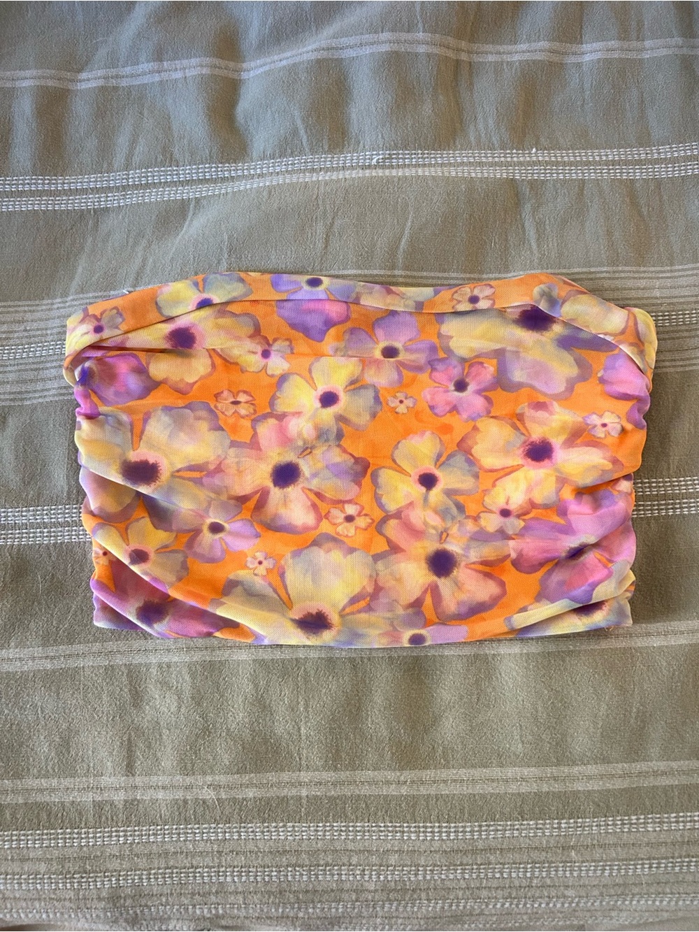 Bershka Floral Orange & Purple Tube Top M